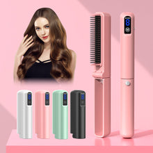 Load image into Gallery viewer, Foldable Portable Straight Hair Comb Rechargeable Wireless Negative Ion Straight Roll Dual Purpose Curling Iron Hairstyling Tool
