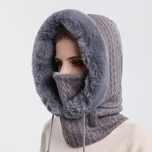 Load image into Gallery viewer, Winter Soft Comfortable Knitted Hat Warm Neckerchief Face Mask Cold-proof Hood Fleece-lined Thickened Solid Color Outdoor Hat
