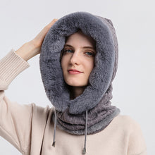 Load image into Gallery viewer, Winter Soft Comfortable Knitted Hat Warm Neckerchief Face Mask Cold-proof Hood Fleece-lined Thickened Solid Color Outdoor Hat
