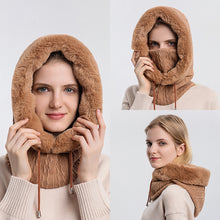 Load image into Gallery viewer, Winter Soft Comfortable Knitted Hat Warm Neckerchief Face Mask Cold-proof Hood Fleece-lined Thickened Solid Color Outdoor Hat
