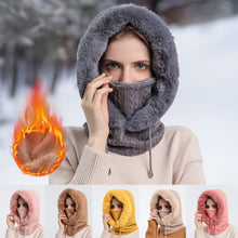 Load image into Gallery viewer, Winter Soft Comfortable Knitted Hat Warm Neckerchief Face Mask Cold-proof Hood Fleece-lined Thickened Solid Color Outdoor Hat
