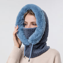 Load image into Gallery viewer, Winter Soft Comfortable Knitted Hat Warm Neckerchief Face Mask Cold-proof Hood Fleece-lined Thickened Solid Color Outdoor Hat
