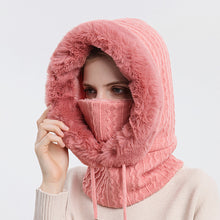 Load image into Gallery viewer, Winter Soft Comfortable Knitted Hat Warm Neckerchief Face Mask Cold-proof Hood Fleece-lined Thickened Solid Color Outdoor Hat
