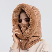 Load image into Gallery viewer, Winter Soft Comfortable Knitted Hat Warm Neckerchief Face Mask Cold-proof Hood Fleece-lined Thickened Solid Color Outdoor Hat
