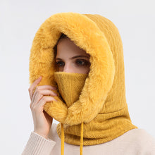 Load image into Gallery viewer, Winter Soft Comfortable Knitted Hat Warm Neckerchief Face Mask Cold-proof Hood Fleece-lined Thickened Solid Color Outdoor Hat
