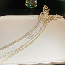 Load image into Gallery viewer, Rhinestone Butterfly Pearl Fringe Hairpin Fashionable Temperamental Alloy Hair Claw Clip Headwear Hair Accessory for Women
