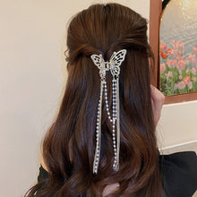 Load image into Gallery viewer, Rhinestone Butterfly Pearl Fringe Hairpin Fashionable Temperamental Alloy Hair Claw Clip Headwear Hair Accessory for Women
