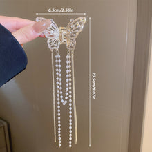 Load image into Gallery viewer, Rhinestone Butterfly Pearl Fringe Hairpin Fashionable Temperamental Alloy Hair Claw Clip Headwear Hair Accessory for Women
