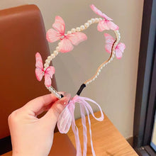 Load image into Gallery viewer, Imitation Pearl Butterfly Ribbon Headband Versatile Temperamental Hair Hoop Headwear Hair Styling Accessories for Children
