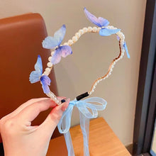 Load image into Gallery viewer, Imitation Pearl Butterfly Ribbon Headband Versatile Temperamental Hair Hoop Headwear Hair Styling Accessories for Children
