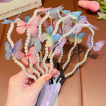 Load image into Gallery viewer, Imitation Pearl Butterfly Ribbon Headband Versatile Temperamental Hair Hoop Headwear Hair Styling Accessories for Children
