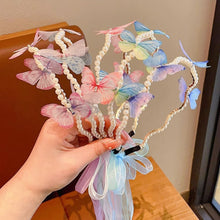 Load image into Gallery viewer, Imitation Pearl Butterfly Ribbon Headband Versatile Temperamental Hair Hoop Headwear Hair Styling Accessories for Children

