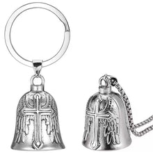 Load image into Gallery viewer, Fashion Cross Guardian Angel Wings Bell Motorcycle Bell Keychain Men's Biker Rider Exorcist Amulet Lucky Jewelry Accessory Gift
