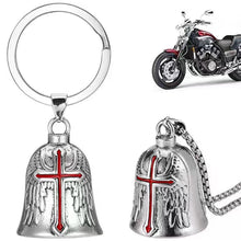 Load image into Gallery viewer, Fashion Cross Guardian Angel Wings Bell Motorcycle Bell Keychain Men's Biker Rider Exorcist Amulet Lucky Jewelry Accessory Gift
