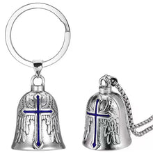 Load image into Gallery viewer, Fashion Cross Guardian Angel Wings Bell Motorcycle Bell Keychain Men's Biker Rider Exorcist Amulet Lucky Jewelry Accessory Gift
