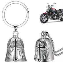 Load image into Gallery viewer, Fashion Cross Guardian Angel Wings Bell Motorcycle Bell Keychain Men's Biker Rider Exorcist Amulet Lucky Jewelry Accessory Gift
