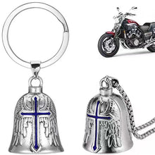 Load image into Gallery viewer, Fashion Cross Guardian Angel Wings Bell Motorcycle Bell Keychain Men's Biker Rider Exorcist Amulet Lucky Jewelry Accessory Gift
