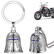 Load image into Gallery viewer, Fashion Cross Guardian Angel Wings Bell Motorcycle Bell Keychain Men's Biker Rider Exorcist Amulet Lucky Jewelry Accessory Gift
