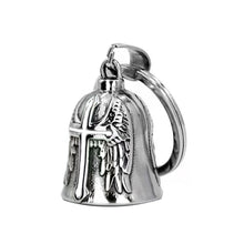Load image into Gallery viewer, Fashion Cross Guardian Angel Wings Bell Motorcycle Bell Keychain Men's Biker Rider Exorcist Amulet Lucky Jewelry Accessory Gift
