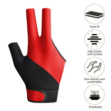 Load image into Gallery viewer, 1PC Professional Three-Finger Billiard Gloves For Left Hand Color Matching Style Non-Slip Breathable Competition Gloves Billiard Supplies

