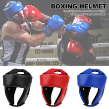 Load image into Gallery viewer, PU Leather Adult Kick Boxing Helmet Men Women Karate Head Guard MMA Kick boxing Fight Training Head Protection Full-face Head Gear
