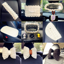 Load image into Gallery viewer, Car Plush Lumbar Headrest Belt Cover Rear Mirror Protector Cover Winter Warm Cushion Head Neck Pillow Tissue Box Girls Decoration Accessories
