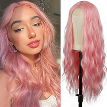 Load image into Gallery viewer, Long Body Wave Black Pink Cosplay Wigs Heat Resistant Synthetic Wigs Middle Part Natural Lolita Wigs For Women
