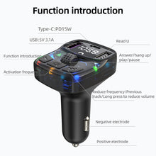 Load image into Gallery viewer, Car Bluetooth 5.3 FM Transmitter Handsfree Charge Radio Modulator MP3 Player with PD15W Super Quick Charge Adapter
