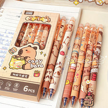 Load image into Gallery viewer, 6Pcs Cute Capybara Gel Pens Kawaii Pen Set Quickly-Drying Blue Erasable Pens Office School Supplies Kawaii Aesthetic Stationery
