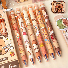 Load image into Gallery viewer, 6Pcs Cute Capybara Gel Pens Kawaii Pen Set Quickly-Drying Blue Erasable Pens Office School Supplies Kawaii Aesthetic Stationery
