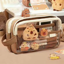 Load image into Gallery viewer, Cute Capybara Pencil Case School Supplies Clear Aesthetic Pencil Pouch Cute Capybara Pins and Plush Stickers and Memo Pad
