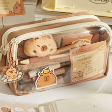Load image into Gallery viewer, Cute Capybara Pencil Case School Supplies Clear Aesthetic Pencil Pouch Cute Capybara Pins and Plush Stickers and Memo Pad
