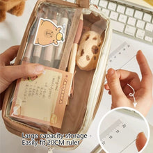 Load image into Gallery viewer, Cute Capybara Pencil Case School Supplies Clear Aesthetic Pencil Pouch Cute Capybara Pins and Plush Stickers and Memo Pad
