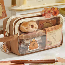 Load image into Gallery viewer, Cute Capybara Pencil Case School Supplies Clear Aesthetic Pencil Pouch Cute Capybara Pins and Plush Stickers and Memo Pad
