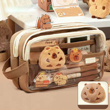 Load image into Gallery viewer, Cute Capybara Pencil Case School Supplies Clear Aesthetic Pencil Pouch Cute Capybara Pins and Plush Stickers and Memo Pad
