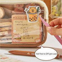 Load image into Gallery viewer, Cute Capybara Pencil Case School Supplies Clear Aesthetic Pencil Pouch Cute Capybara Pins and Plush Stickers and Memo Pad
