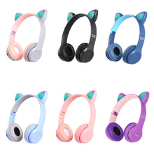 Load image into Gallery viewer, P47M Wireless Headphone Flash Light Cute Cat Ears Fone with Mic Control LED Stereo Music Helmet Phone Bluetooth Headset Gift
