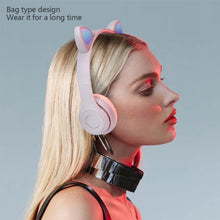 Load image into Gallery viewer, P47M Wireless Headphone Flash Light Cute Cat Ears Fone with Mic Control LED Stereo Music Helmet Phone Bluetooth Headset Gift

