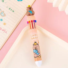 Load image into Gallery viewer, 10 Colors in 1 Ballpoint Pen Capybara 0.5mm Colorful Ink Gel Pens Silicone Kawaii Pens School Office Supplies Stationery
