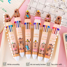 Load image into Gallery viewer, 10 Colors in 1 Ballpoint Pen Capybara 0.5mm Colorful Ink Gel Pens Silicone Kawaii Pens School Office Supplies Stationery

