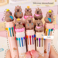 Load image into Gallery viewer, 10 Colors in 1 Ballpoint Pen Capybara 0.5mm Colorful Ink Gel Pens Silicone Kawaii Pens School Office Supplies Stationery
