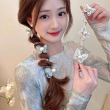 Load image into Gallery viewer, Pearl Butterfly Telephone Wire Hair Band Temperamental Bubble Braid Hair Tie Highly Elastic Ponytail Headwear Hair Accessories
