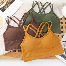 Load image into Gallery viewer, Women Solid Color Elastic Suspender Vest Sexy Navel Crop Tops Cross Back Bra Pad Integrated Vest Summer Slim-fit Short Vest
