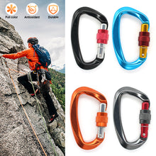 Load image into Gallery viewer, 25kN Professional Rock Climbing D-Shape Carabiner Buckle Safety Screw Lock Spring-Loaded Gate Aluminum Outdoor Mountaineering Kits
