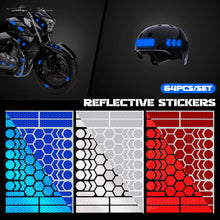 Load image into Gallery viewer, 64Pcs/Set Motorcycle Helmets Reflective Reflector Sticker Self Adhesive Safety Warning Conspicuity for Bicycle Motorcycle Trailer
