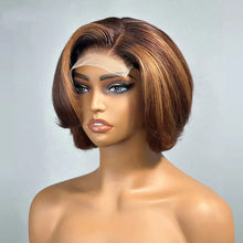 Load image into Gallery viewer, 4/27 Highlight 4x4 Body Wave Glueless Closure 100%Human Hair Frontal Wigs Ombre Brown Mix Blonde Water Wave C Part Short Bob Wig
