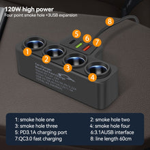 Load image into Gallery viewer, 120W 4-Socket 12V/24V Car Cigarette Lighte Adapter 4 Way Adapter Port USB Port Socket Splitte
