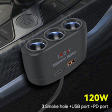 Load image into Gallery viewer, 120W Car 3 in 1 Dual USB Cigarette Socket Splitter Charger Plug for Phone Power Adapter DVR GPS Dashcam 12V 24V
