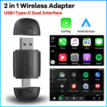Load image into Gallery viewer, 2in1 Wireless CarPlay Adapter&amp;Android Auto Dual interface Type-C/USB Mini Box Carplay Wired to Wireless Bluetooth Plug and Play
