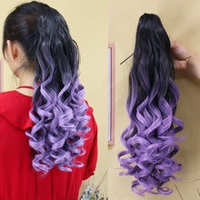 Load image into Gallery viewer, Cross Dyed Curly Hair Wig Ponytail Women's Long Curly Hair Invisible Clip Style Ponytail Hair Extensions
